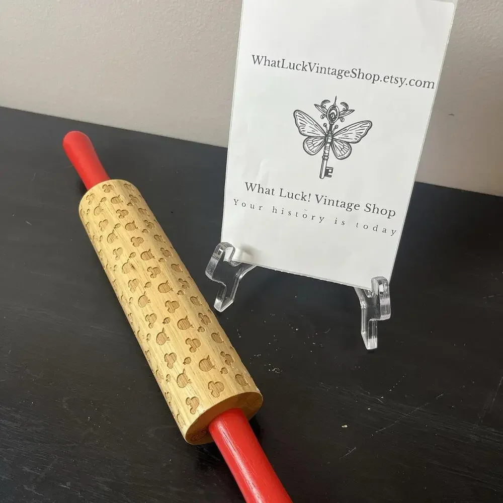 Rolling Pin Disney Mickey Mouse‎ Ears Embossed Baking Engraved Wood Rolling Pin